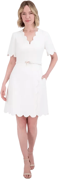 Eliza J Women's Short-Sleeve Belted A-Line Dress