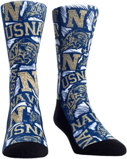 Women's Rock Em Socks Navy Midshipmen Logo Sketch Crew Socks