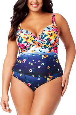 Plus Size Floral-Print Draped-Front Underwire One-Piece Swimsuit