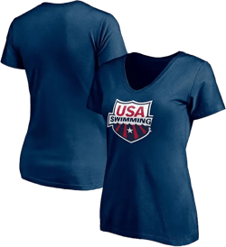 Women's Fanatics Navy USA Swimming Core Primary Logo V-Neck T-shirt