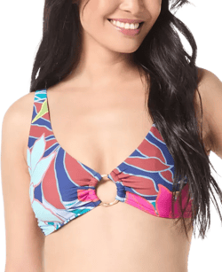 Women's Floral O-Ring-Trim Bikini Top