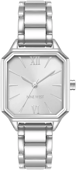 Women's Quartz Square Silver-Tone Alloy Link Bracelet Watch, 27mm
