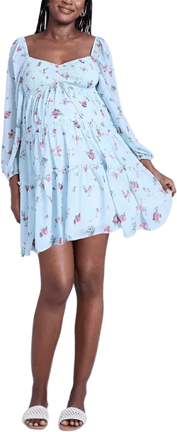 Maternity Long Sleeve Front Tie Tiered Mini Dress - Motherhood