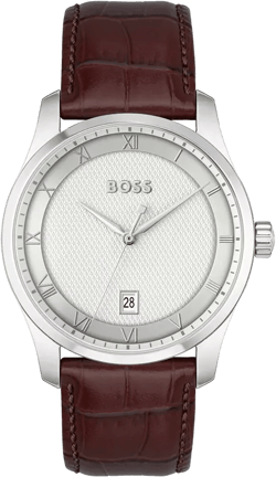 Men's Principle Quartz Basic Calendar Brown Leather Watch 41mm
