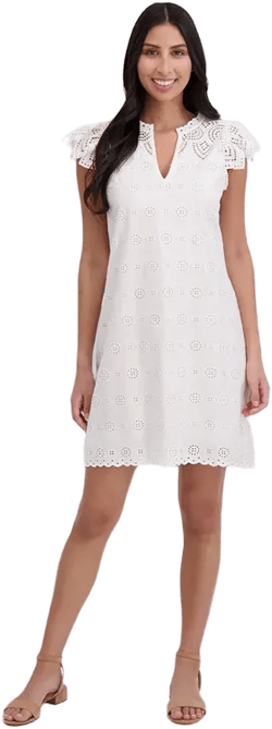London Times Women's Ruffled Split-Neck Ruffled-Sleeve Cotton Shift Dress