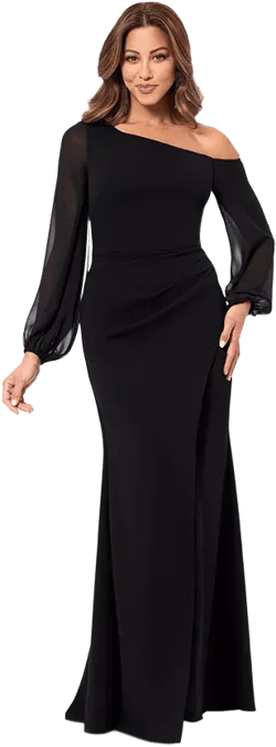 Women's One-Shoulder Sheer-Sleeve Dress