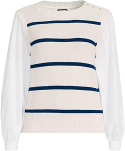 Women's Drifter Shaker Button Shoulder Sweater Vest with Poplin Sleeves