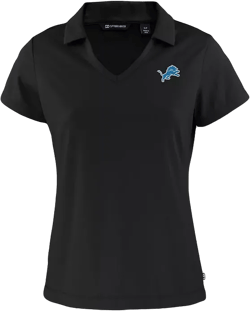 Women's Black Detroit Lions Primary Mark Daybreak Eco V-Neck Polo