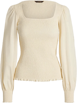 Lauren Ralph Lauren Women's Smocked Jersey Blouson-Sleeve Top