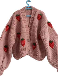 Cardigan&Sweater-Strawberry Cardigan - Strawberry Pullover - Fruit Knitted Clothes- Strawberry Patch - Plus Oversized Options