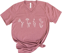 Wildflower V-Neck Shirt, Flower Shirt, Gift for Women, Floral T-Shirt, Ladies Shirt, Nature Lover Shirt, Botanical Shirt, Plant Shirt