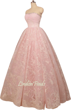 Pink lace a line wedding gown beaded neck ball gown strapless tulle prom gown sparkle evening dress