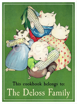 The Pig Family Bookplates - Personalized Cookbook Labels - Vintage Ex Libris, Family Recipes, Heritage Kitchen Collection