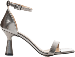 Metallic Shiny Gray Ankle Strap Heels, Metallic Gray Shoes, Gray Medium Heel Shoes Women