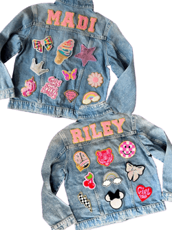 Girls Pink Letter Patch Jean Jacket | Name Patch Jacket | Toddler Girls Custom Jean Jacket | Personalized Jean Jacket, Girls Custom denim ja