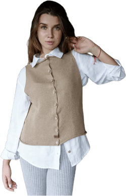 Woolen vest top with buttons, Sleeveless hand knitted minimalist pullover vest, Pure alpaca sweater vest in beige colour for woman MATERA
