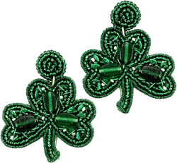 St Patricks Day Green Shamrock Clover Seedbead Clipon Earrings Seed Beaded Design