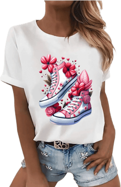 Floral Sneaker Baby Tee Cute Women&#39;s T Shirt Spring Fashion Casual Wear Gift for Her Cute Graphic Tee