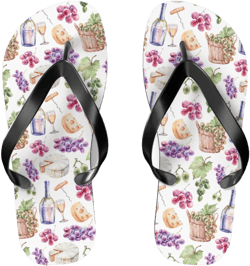 Wine Bottles Grapes Cheese Flip Flops, Summer Beach Sandals, Wine Lover Gift, Foodie Fashion, Wine Tasting Accessories, Picnic Flip Flops