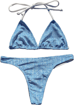 Swimwear Bikini 1 or 2 Piece Set | Denim Jeans | Thong Cheeky Full Coverage | Triangle String Tie Top Bathing Suit | blue faded light levis