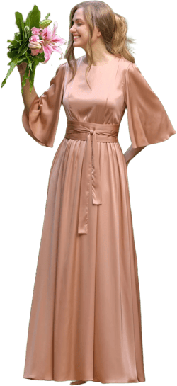 Silk dress in rose gold with belt, long slit dress, bridesmaid dress, wedding guest dress, maxi dress, evening dress, silk bridesmaid