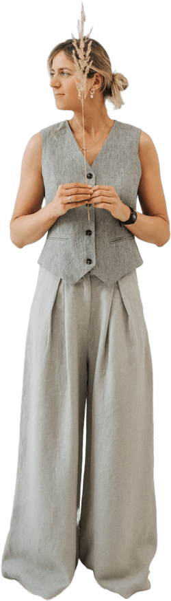 Gigi Vest, Women Classic Linen Vest, Linen Vest for Women, Striped Linen Vest, Linen Suit, Wide Linen Pants, Linen Clothes, Linen Top