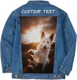 Mens Custom Text Blue Denim Jacket Vintage Inspired Distressed Outerwear Jacket- Mens Distressed Custom Photo Bomber Jacket