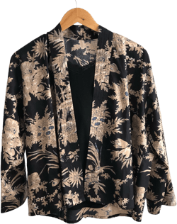 Cotton Kimono jacket in black with cream flowers