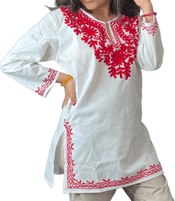Embroidered Tunic Top For Women - Floral Mandarin Collar Short Kurta For Women - Indian Tunic - Summer Tops - Kurtis For Women