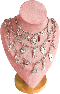 Silver Multi Charm Necklace, Build Your Own Custom Charm Necklace, Chunky Chain Necklace for Women, Personalized Necklace, Vintage Jewelry