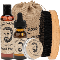 Beard Care Set: Oil, Balm, Wash - Men&#39;s Grooming Kit for Valentine&#39;s Day or Father&#39;s Day by Lusso Sapone