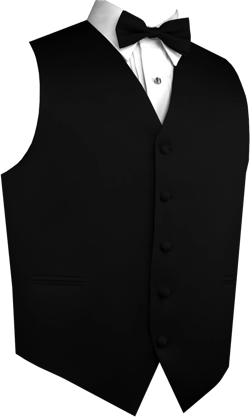 BLACK MEN&#39;S SATIN formal tuxedo vest, bow - tie & hankie set. For Formal, Wedding, Prom, Cruise
