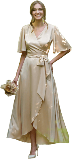 Champagne gold silk dress, silk dress, wrap dress, bridesmaid dress, wedding guest dress, women dress, evening dress, long dress