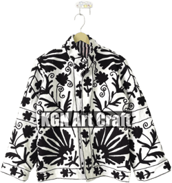 Black & White Suzani Embroidery Jacket, TNT Fabric Suzani Jacket, Womens Coat, Suzani Vest, Unisex Coat, Suzani Short Quilted Jacket