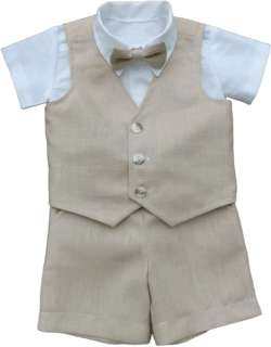 Boys beige linen shorts and vest set, Ring bearer suit, Toddler boys wedding party outfit, Baptism outfit for boys