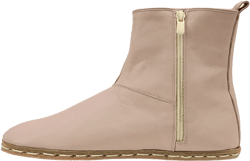 Women&#39;s Powder Barefoot Handmade Ankle Boots With Zipper - Zero Drop Sole Ankle Boots - Wide Toe Box Booties - Leather Comfy Short Boots