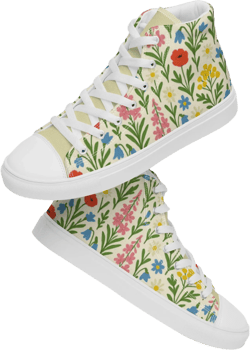 Women&#39;s Floral High Top Canvas Sneakers – Custom Print Lace-Up Shoes – Stylish Gift for Her – Aesthetic Spring High Tops