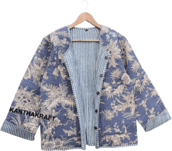 Cotton Quilted Women&#39;s Winter Jacket Floral Quilted Jackets Indian Hand Block Print Quilted Jacket Short kimono Women Wear New Style Coat