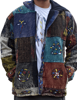 Namaste Fashionable Unisex Multicolor Fleece Lined Cotton Hoodie Handmade Patchwork Double Layered Jacket