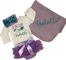 Mermaid baby girl personalized newborn outfit, Hello I&#39;m shirt, Newborn coming home outfit, Mermaid baby clothing, Going home mermaid shirt
