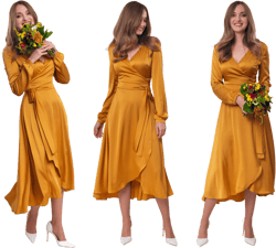 Gold silk dress, silk dress, wrap dress, bridesmaid dress, wedding guest dress, women dress, maxi dress, evening dress, long dress