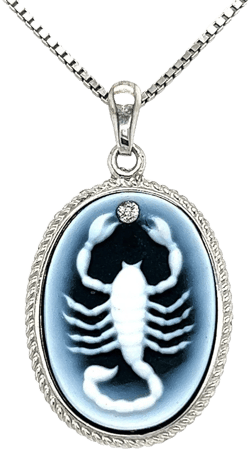 Diamond Accent &#39;Scorpio Zodiac&#39; Sterling Silver OR Gold Plated Blue Agate Cameo Pendant with FREE Necklace - Unique Gift, Birthday Gift