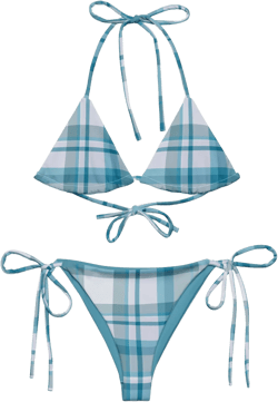 Light Blue Plaid Bikini Set, Triangle Bikini Top, Blue and White Swimwear, Retro Inspired Bikini