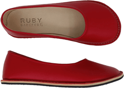 Red Ballet Flats Barefoot Shoes Women, Extra Wide Minimalist Leather Ballet Shoe, Zero Drop Rubber Sole Slip On