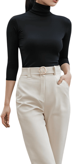 Women Turtleneck Top 3/4 Sleeves Turtleneck Shirt Blouse Knit Tee Shirt Top Sweater Casual Top Tee Custom Length