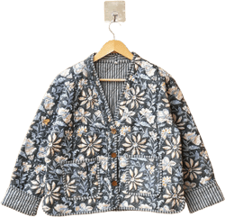 Cotton Quilted Jacket V-Neck New Style Kantha Jacket Hand Block Print Floral Indian Women&#39;s Clothing Coat, Boho Jacket Spring Gift for Her