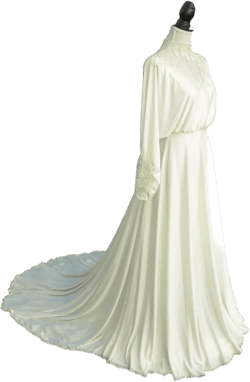 Vintage Satin Ivory Wedding Dress/ Veil Sold Separately- Elegant Lace & Stretch Charmeuse Satin, Long Sleeve Bridal Gown, Adjustable Train