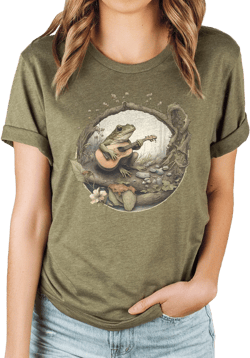 Bella+Canvas Frog T-Shirt, Cottagecore Shirt, Vintage Shirt, Nature Shirt, Summer Shirt, Womens Graphic Tee, Frog and Guitar TShirt
