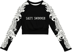 Womens Salty Swimmer Long Sleeve Rash Guard Girlie Eco-Chic Cropped Sun Shirt Sustainable Swimwear UV Protection Ladies Wild Swimming Rashie