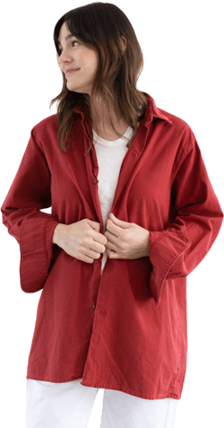 The Vintner Tunic in Tomato Red | Vintage Overdye Button Up Shirt | Cotton Simple Blouse | S M L |